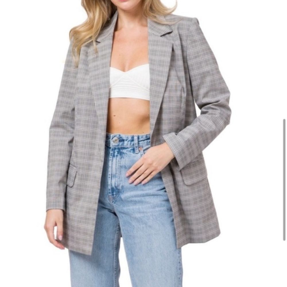 Wayf Plaid Single Button Houndstooth Blazer